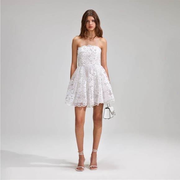 Self Portrait White Beaded Sequin Bandeau mini dress size US2 - Picture 4 of 10